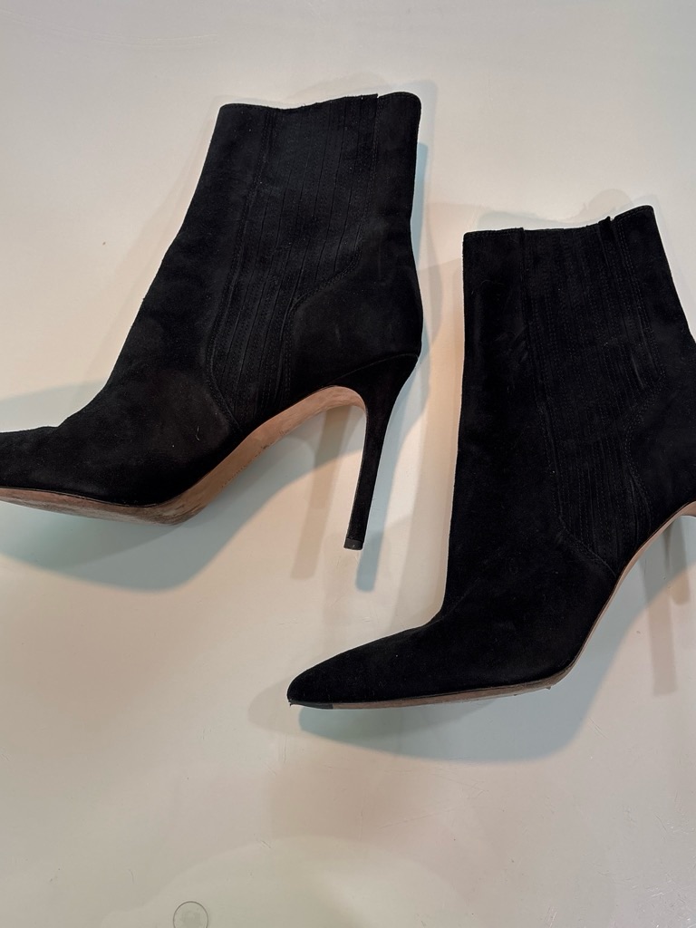 Veronica Beard Black Suede Pointed-Toe Stiletto Ankle Boots